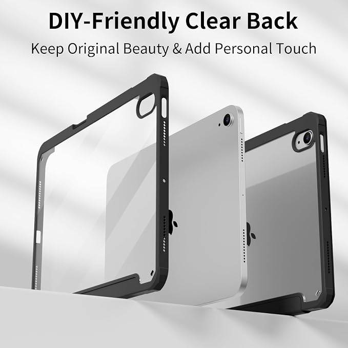 Clear Case for iPad Air 11 Inch M4 2026/M3 2025/M2 2024 Black | for iPad Air 5th/4th Generation 10.9 Inch 2022/2020 Clear Hard Back Tablet Cover with Pencil Holder Slim Auto Wake/Sleep