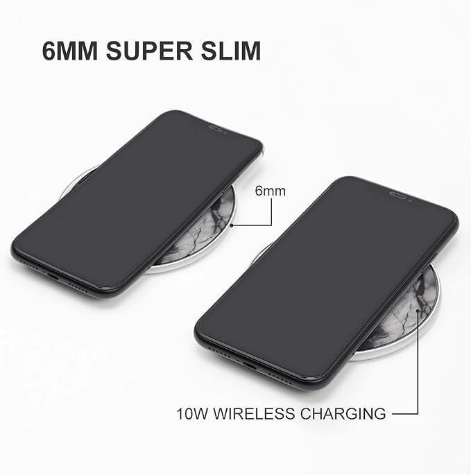 Light Black Marble Wireless Charger with Aluminum Alloy Frame Qi Certified Fast Wireless Charging Pad 10W Charging Station Portable Phone Charger for All Wireless Charging Phone