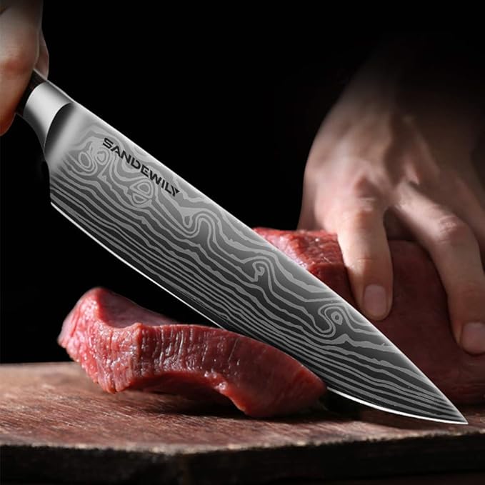 SANDEWILY Japanese Knife Set, 3 Piece Kitchen Knives with Sheaths
