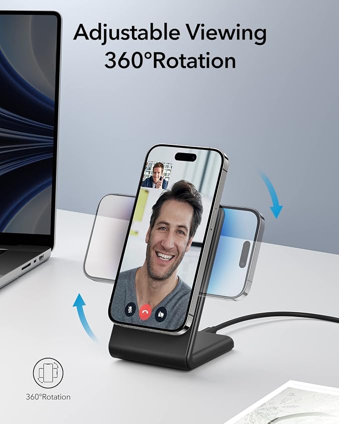 Meifigno Magnetic Wireless Charger Designed for iPhone 16 Pro Max/15/14/13/12 Series Fast Charging with PD 20W USB-C Adapter &amp Cable Compatible with MagSafe Charger Stand Black
