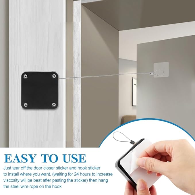 homfanseec Punch-Frees Automatic Sensor Door Closer, Sliding Screen Auto Door Closer, Residential Sliding Screen Door Closer, Storm Door Closer with Steel Drawstring, for Bedroom(Black+White)