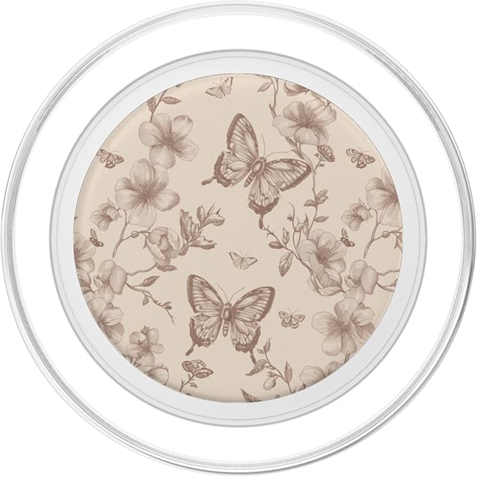 Vintage Butterfly Flower Toile Pattern Tan Sand Beige Brown PopSockets PopGrip for MagSafe