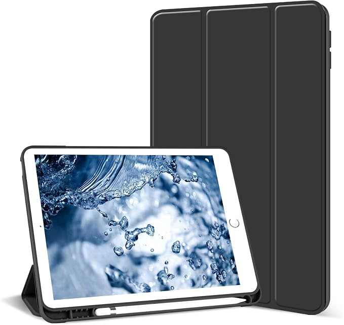 Aoub Case for iPad 9th/8th/7th Generation 10.2 inch Auto Sleep/Wake Slim Lightweight Trifold Stand Smart Cover Soft TPU Back Case with Pencil Holder for iPad 10.2 2021/2020/2019 Black