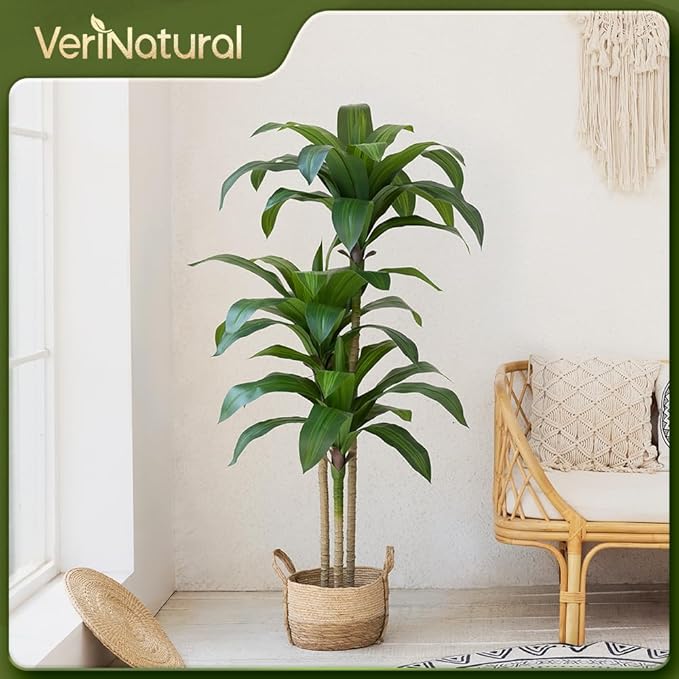 Artificial Dracaena Tree, 5FT Tall Fake Plants with UV Resistant Leaves, Faux Tropical Yucca Trees for Indoor Outdoor, Potted Large Floor Plant for Home Decor Living Room Porch, VN123