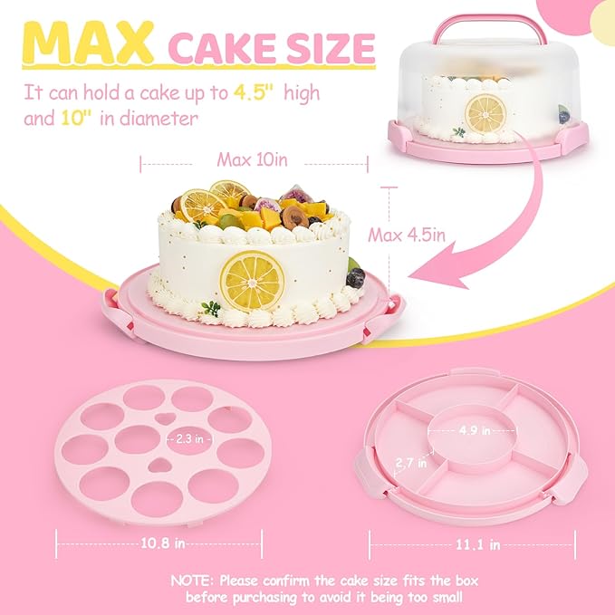 Ohuhu Cake Carrier, BPA-Free Cake Holder Storage Container Cupcake Carrier Keeper - Cake Stand with Lid 2 Handles Portable Round Two Sided Base for Cookies Nuts Fruits for 10 inch Cake Perfect Gifts