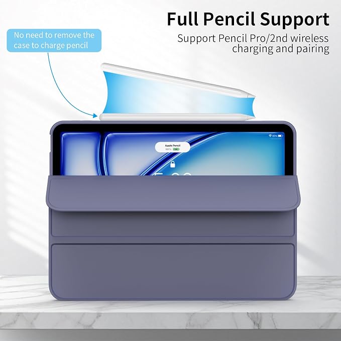 Case for iPad Air 11 Inch M4/M3/M2 iPad Air 5th/4th Gen 10.9 Inch | Soft TPU Back Shell &amp Slim Trifold Stand Cover without Pencil Holder Support Pencil Charging Auto Wake/Sleep Black