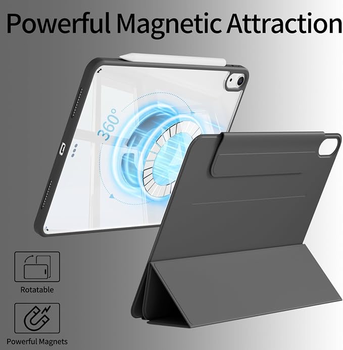 Case for iPad A16 11th Gen 11 Inch &amp iPad 10th Generation 10.9 Inch | Detachable Magnetic Trifold Cover with Clasp Removable Transparent Hard PC Back Auto Wake/Sleep Beige