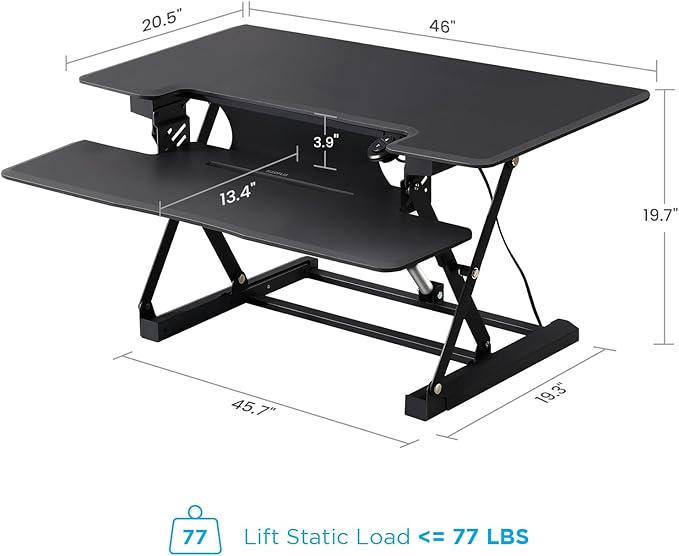 46" Electric Standing Desk Converter, Dyropcurv Series Height Adjustable Computer Desk Ergonomic Home Office Desk for Adults, Sit to Stand Desk with Quiet Motor, Dark Gray