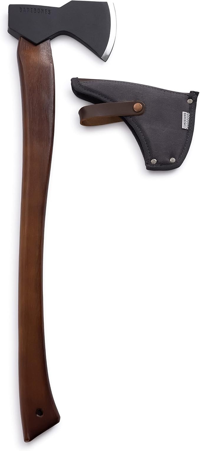 Barebones Felling Axe - Carbon Steel Blade - All-Purpose Axe - Leather Accents - Polyester Sheath