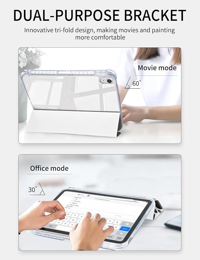 Case for iPad A16 11th/10th Generation 2025/2022 10.9 Inch Slim Trifold 10th Clear Back Transparent Cover with Pencil Holder &amp Auto Sleep/Wake Cover