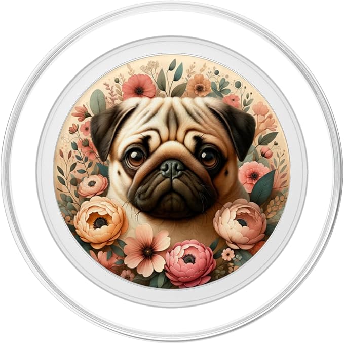 Pug Cute Dog Flowers Boho Cute Puppy Dog Lover PopSockets PopGrip for MagSafe