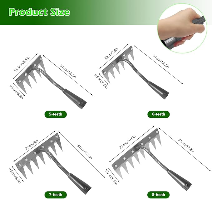 Iron Weeder Tool Without Long Handle, 5 Teeths Manual Weeder Remover Tool, Hand Weed Rake and Garden Hoe for Gardening, Heavy Duty Uprooting Weeding Pull for Yard, Lawn, Patio and Garden