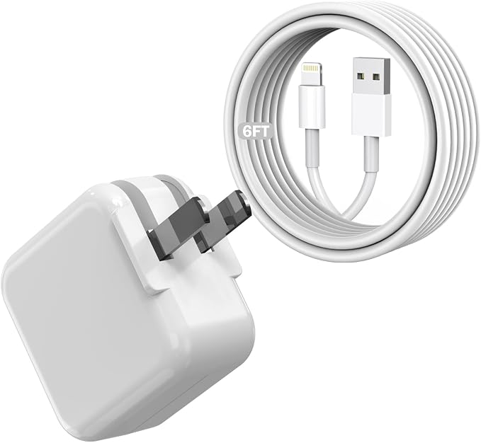 iPad ChargerFast Charge iPhone10FT i-Pad Charging Cord 12W i Pad Charger Fast Charging Block Foldable Portable Travel Plug with Extra Long Lightning Cable Cord Compatible with iPad/iPhone/Airpod