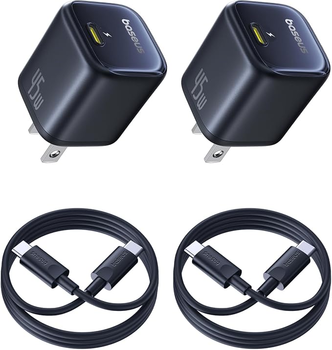 Baseus 30W USB C Charger Block 2 Pack Fast Charger Type C with USB-C Cable Compact Wall Charger for iPhone 17/16/15 Series iPad Galaxy S26/S25 Ultra and MacBook Air Black