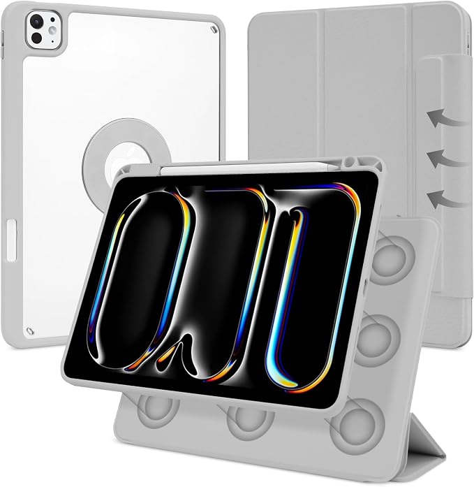Case for iPad Pro 11 inch M5/M4 (2025/2024 6th/5th Generation) Removable and Detachable Magnetic Cover with Pencil Holder Vertical Adjustable Stand Tri-Fold Multi-Angle Black
