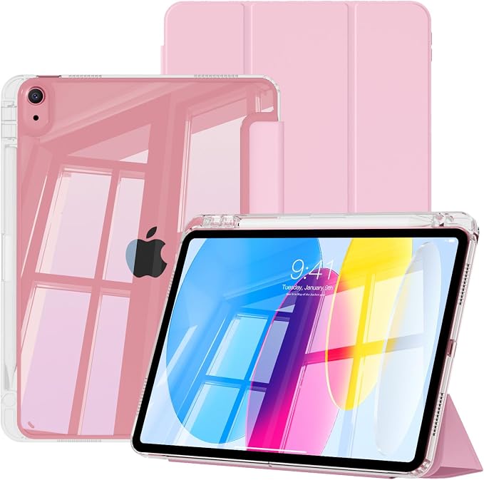 Case for iPad (A16) 11th Gen 11 Inch &amp iPad 10th Gen 10.9 Inch | Lightweight Trifold Stand Cover Clear Hard PC Back Shell with Pencil Holder Auto Sleep/Wake Black