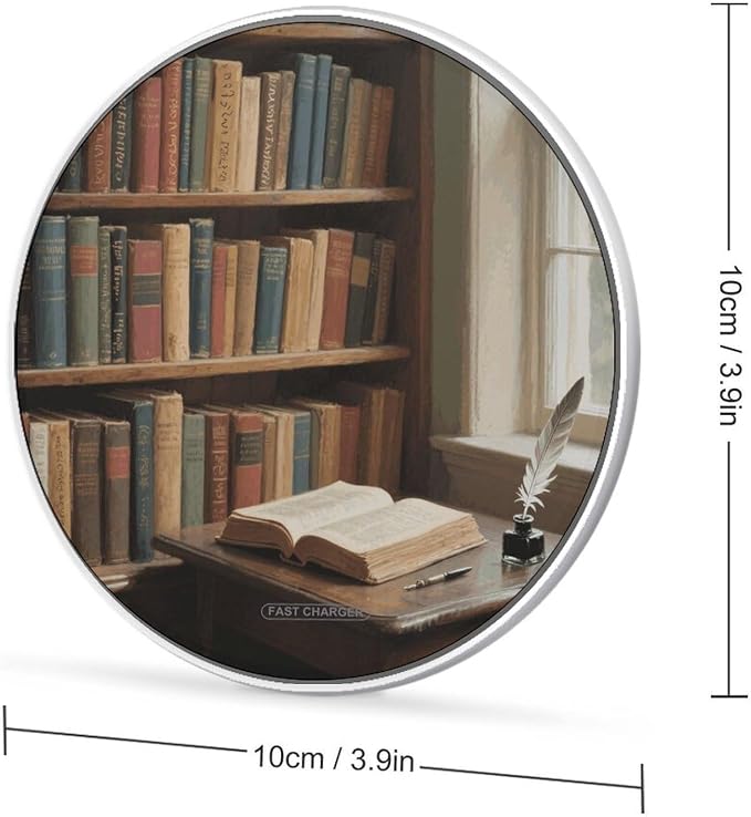 Books Wireless Charger with USB CableAluminum Alloy Frame 10W Max Compatible Fast Wireless Charging Pad- 3.2ft Cable Included for Travel Home Office Desk