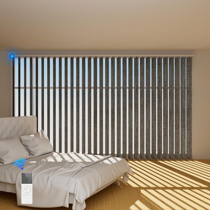 Blindify Motorized Vertical Blinds, Blackout Sliding Door Shades Vertical Shades Remote Control Customize, Dark Grey