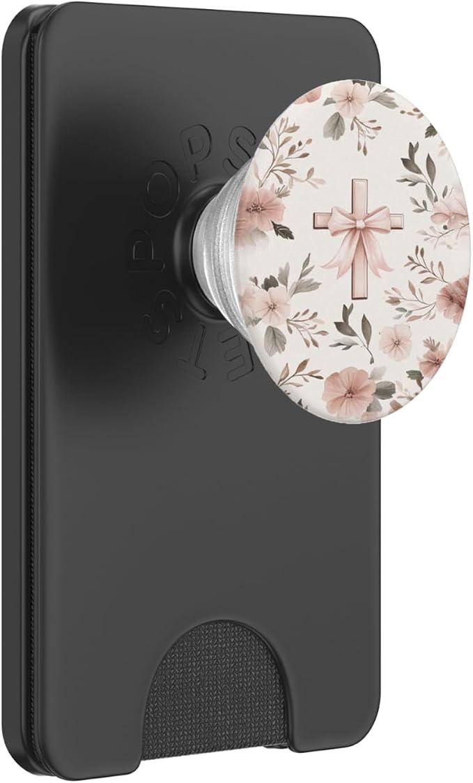 Aesthetic Christian with Bow &amp Flower Pink Faith Bow Cross PopSockets Adhesive PopGrip