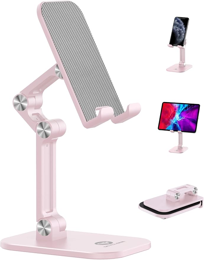 OCYCLONE Phone Stand Adjustable Height and Angle Foldable Cell Phone Stand Holder for Desk Taller iPhone Stand Compatible with 4.7-13 Smartphones iPad Tablet Beige