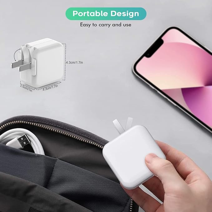 iPad ChargerFast Charge iPhone10FT i-Pad Charging Cord 12W i Pad Charger Fast Charging Block Foldable Portable Travel Plug with Extra Long Lightning Cable Cord Compatible with iPad/iPhone/Airpod