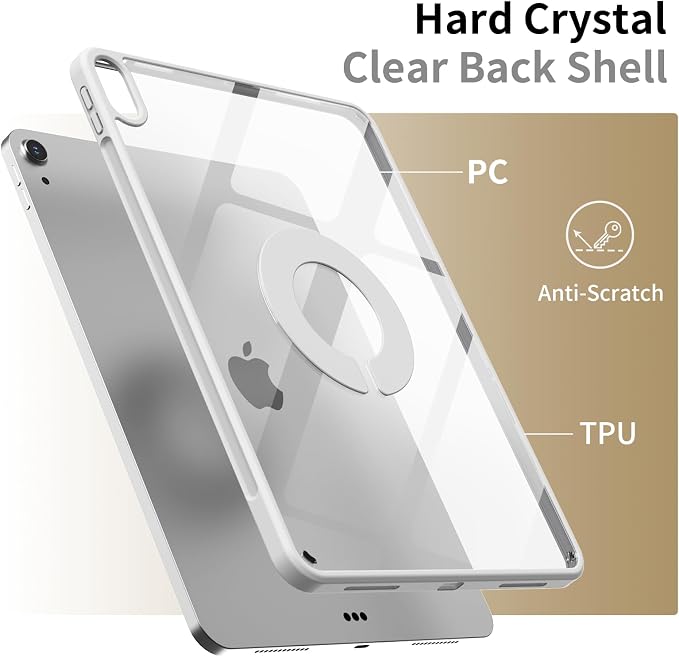 Case for iPad (A16) 11th/10th Generation (2025/2022 11/10.9 Inch) | Clear Hard PC Back Shell Smart Magnetic Detachable Cover with Clasp Portrait/Landscape Stand Auto Sleep/Wake Black