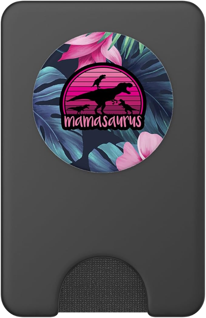 Mamasaurus Floral - 3 Kids Retro Funny Gift For Mother Case PopSockets Adhesive PopGrip