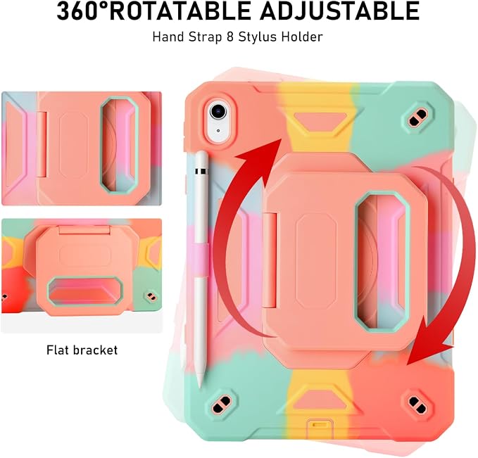 for iPad (A16) 11th Generation Case 11 Inch 2025/ iPad 10th Generation Case 10.9 Inch 2022 with 360 Rotating Grip Magic StandPencil Slot/Key Chain/Carrying Shoulder Strap Cover for iPad 10th Gen