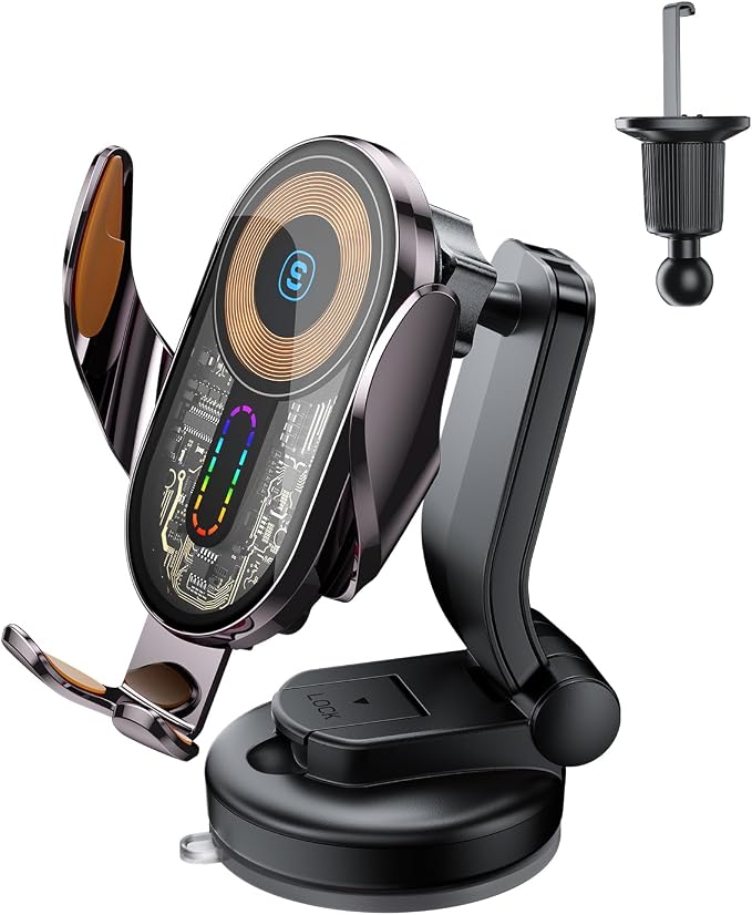 Wireless Car Charger Mount15W Fast Charging Auto Clamping Car Phone Holder Charger for iPhone 15 14 13 12 Pro Max 11 XS Samsung Galaxy S24 Ultra S23 S22 S21
