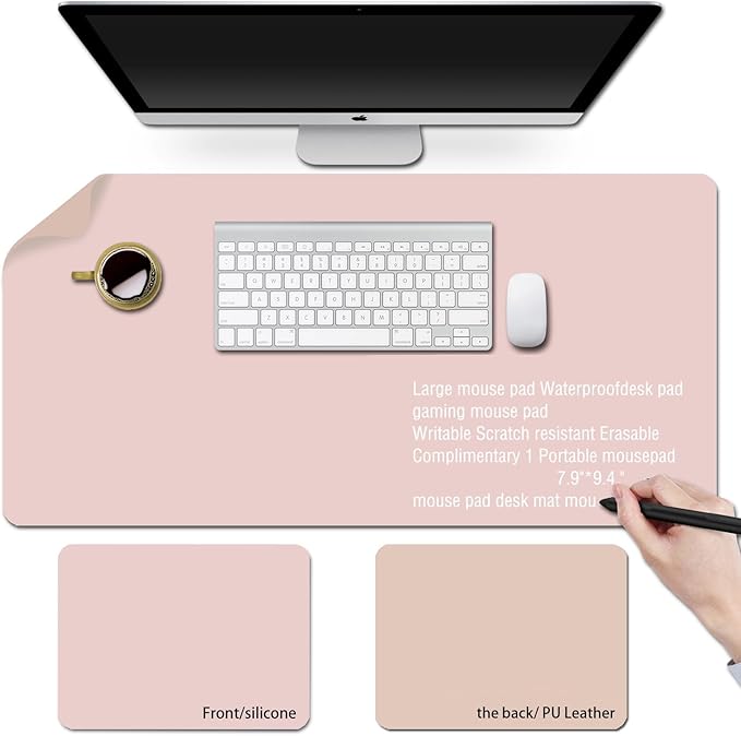 Erasable writable(Frontside) Table mat,Dual Sided Desk Mat, Large Mouse Pad, Notepad, Writing White Board (Includes 7.9"x9.4" Portable Mousepad)
