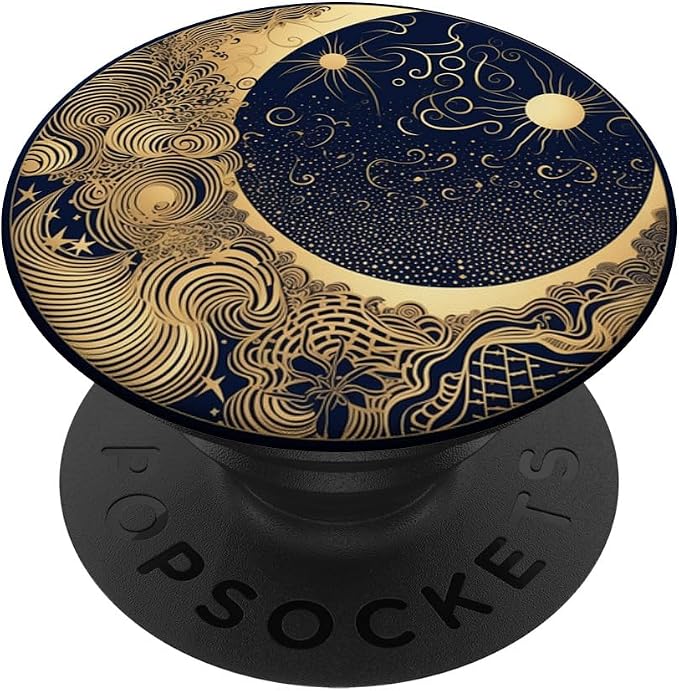 Golden Blue Crescent Moon Celestial Aesthetic Chic Boho PopSockets Adhesive PopGrip