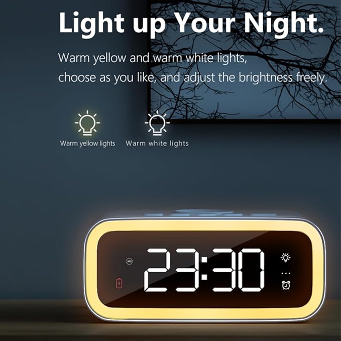IHAO 5in1 Multi-Functional Alarm Clock with Wireless Charging 15W Fast Charger for Phone & Earbuds 3 Group Alarms, Dimmable Night Light, USB Port, Digital Clock Adjustable Light Mini Mirror QXF-805