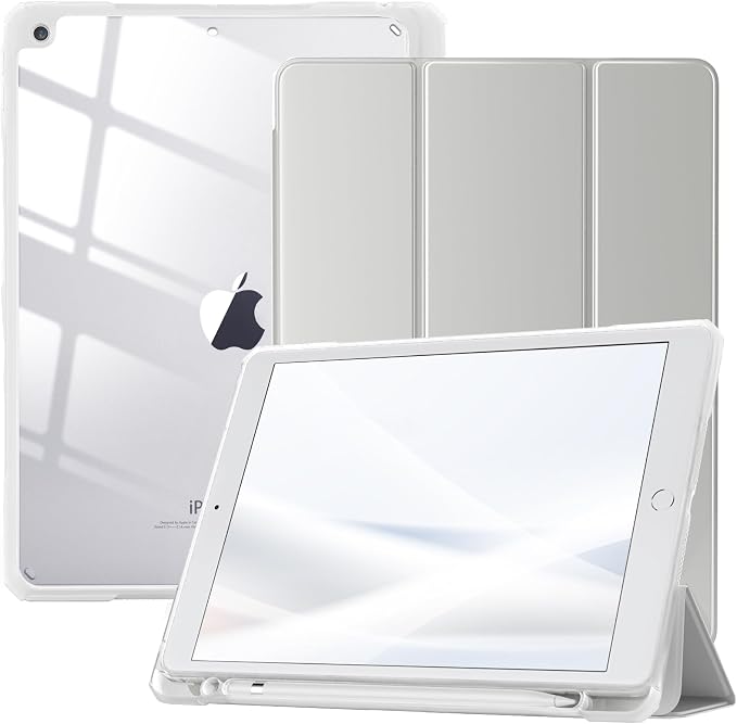 TiMOVO Case for iPad 9th/8th/7th Generation 10.2 inch Black | Pencil Holder Slim Trifold Stand Protective Cover Clear Transparent Back Shell Auto Wake/Sleep