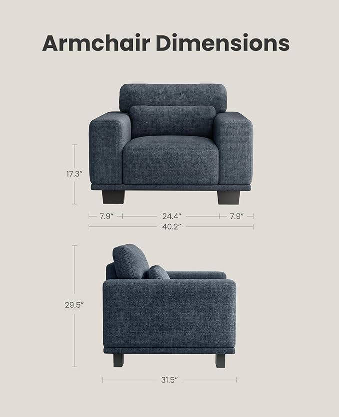 Amada 40" Oversized Accent Sofa Chair, Modern Armchair with Deep Seat, Comfy Upholstered Large Reading Chair with Removable Washable Covers for Living Room & Bedroom Office