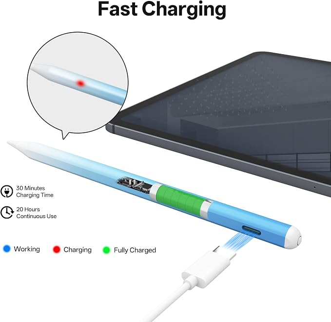 Stylus Pen for iPad Pro with Fast Charging Tilt Function Palm Rejection | Compatible with iPad 2018-2025: Works with iPad Pro Air Mini and iPad models for writing drawing and note-taking