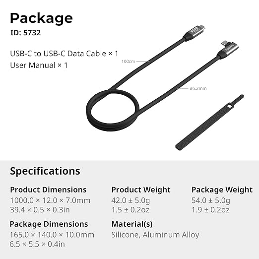 SMALLRIG USB4 40Gbps USB-C Cable 240W PD 3.1 Fast Charging 8K@60Hz Video 100cm/39.4in Straight to Angled Connectors with Cable Tie for MacBook Pro for iPad Pro for iPhone 17/16/15 Series - 5732