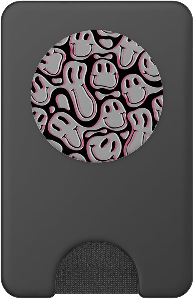 Aesthetic Trippy Grey Pink Liquid Swirl Dripping Smile face PopSockets Adhesive PopGrip