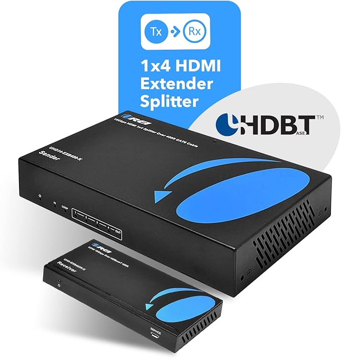 OREI 1x4 HDMI Extender Splitter Over Single CAT6/7 Cable 4K@60Hz with HDBaseT, HDR, HDCP 2.2 with IR Remote EDID Management - Loop Out - Up to 400 Ft - Low Latency