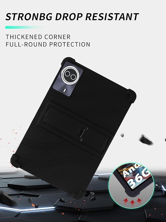 Case for TCL NXTPAPER 14/Callsky-Tech Ctab 14/BEYODFU A140 Tablet 14 inch，WUNIAK Shock Proof Lightweight Stand Rubber Shell Protective CoverKids Friendly Soft Silicone Adjustable Stand CoverBlack