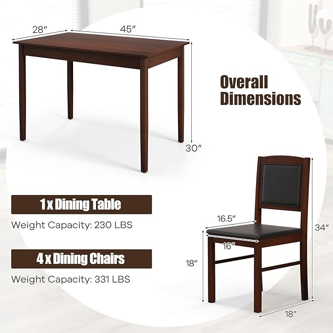 NAFORT 5 Piece Dining Table Set for 4, Farmhouse Solid Wood Kitchen Table Chairs Set of 4, Mid-Century Modern Dinette Set w/Upholstered Dining Chairs, 4 Seat Dining Room Table for Kitchen,Office