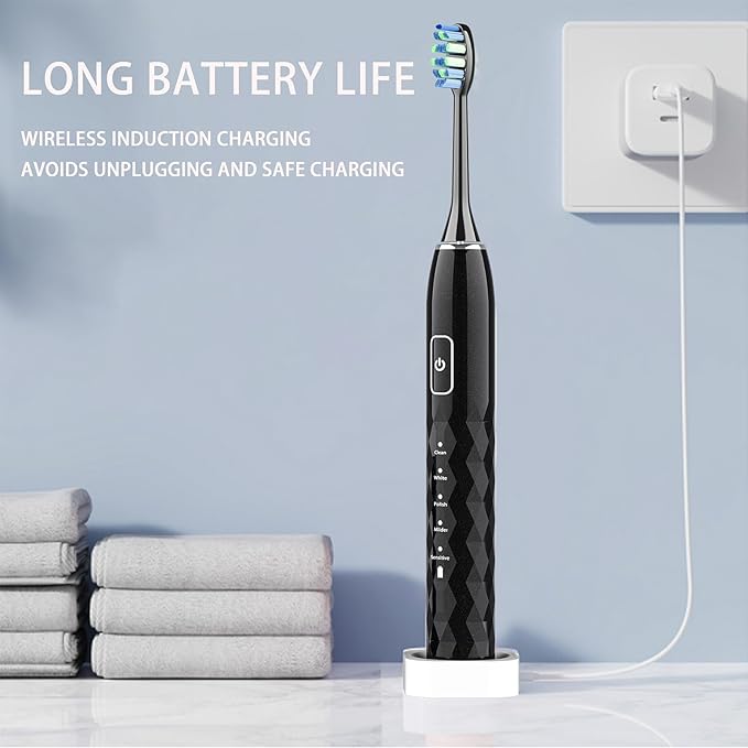 ZUAMEGU Sonic Electric Toothbrush for Adults - Deep Cleaning Teeth Whitening6 Replacement Brush Heads100-Day Battery5 Modes w/SensitiveIPX7 Waterproof (Color Options)