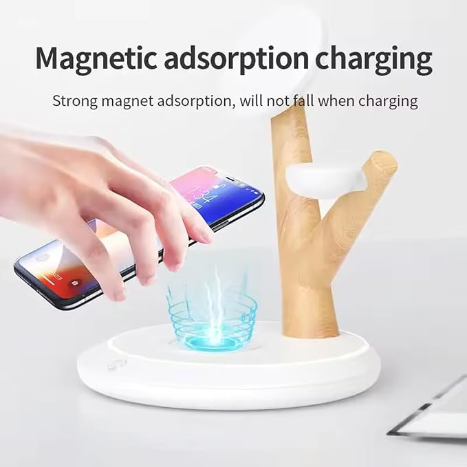 3 in 1 Wireless Charger Stand Desktop Charging Station - 15W Magnetically Attached Charging Pad Automatic Induction Identification Charging with Qi-CertifiedA