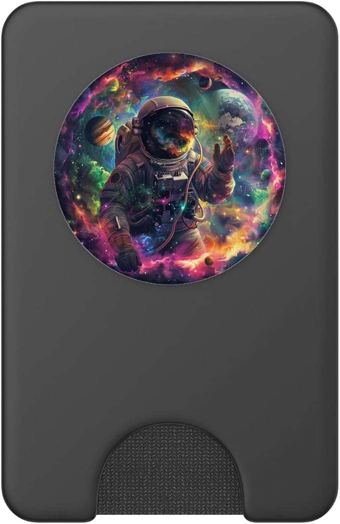 Space Astronaut And The Planets On Black PopSockets PopGrip for MagSafe