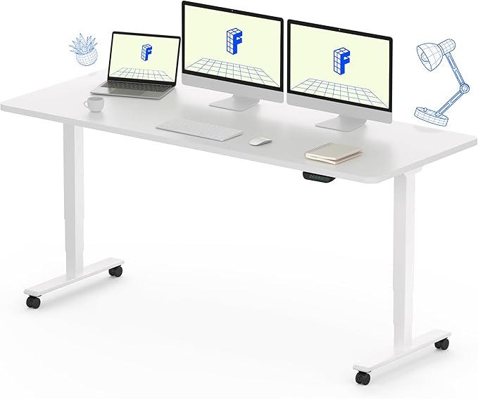 FLEXISPOT E6 MAX Dual Motor 3 Stages Standing Desk 60x24 Inch Whole-Piece Board Electric Height Adjustable Stand Up Desk 150KG Load Capacity(White Frame + White Desktop)