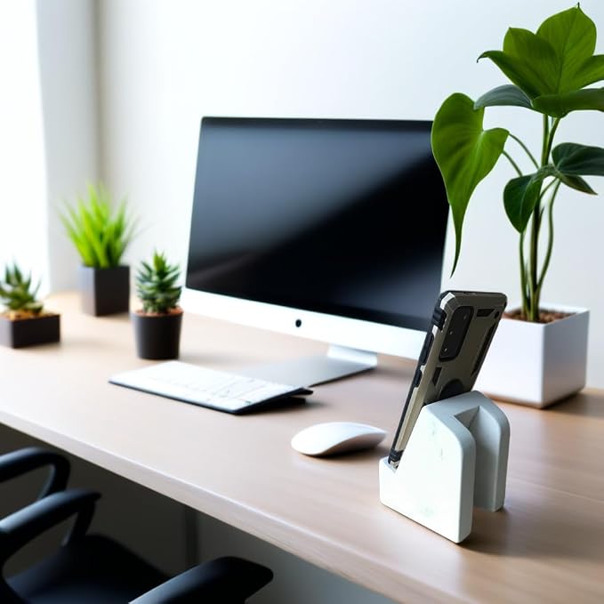 FLOWMAR Marble Phone Stand for Desk – Heavy Quartz Cell Phone Holder Luxury Black Marble Phone &amp Tablet Stand Stable Desk Phone Holder Case Friendly Charging Compatible