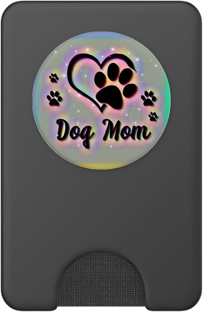 Dog Mom Gift Cute Dog Paw Print Heart Black Rainbow PopSockets Adhesive PopGrip