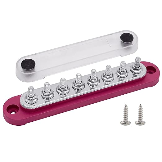 8 x M5 (#10) Studs Power Distribution Block Bus Bar 12V, Ampper 5.9" HD 120A Marine BusBar Battery Distribution Block W/Cover for Car Boat Solar (Red)