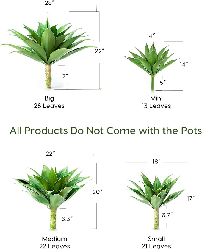 Velener Artificial Agave Plant Set,22 Inch, Faux Aesthetic Plants for Home Decor, Realistic UV Resistant Fake Agave Plants Without Pot, Set of 2