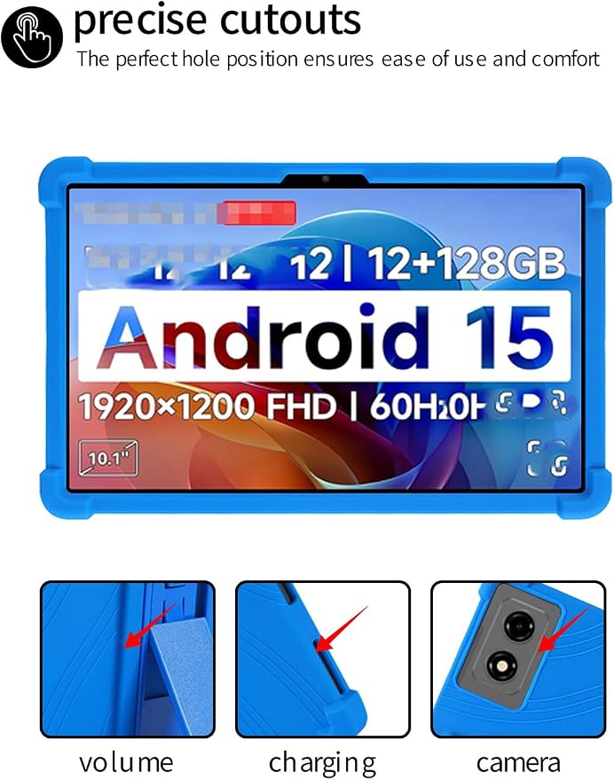 for BNCF 2025 Android 15 10.1 Inch Tablet CaseBOVUGAC Soft Silicone Adjustable Stand Shockproof Kids Friendly for BNCF 2025 Android 15 10.1 Tablet(Black)