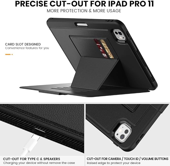 for iPad Pro 11 inch Protective Case M5 2025/M4 2024: Heavy Duty Shockproof Case with Pencil Holder - 360°Rotating Handle/Stand - Screen Protector - Shoulder Strap Black/Sky Blue